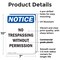 Signmission No Trespassing Without Permission OSHA Notice Sign, Plastic, 7in W x 10in L, 2PK OS-2PACK-NS-P-710-V-15006 - alternate 3
